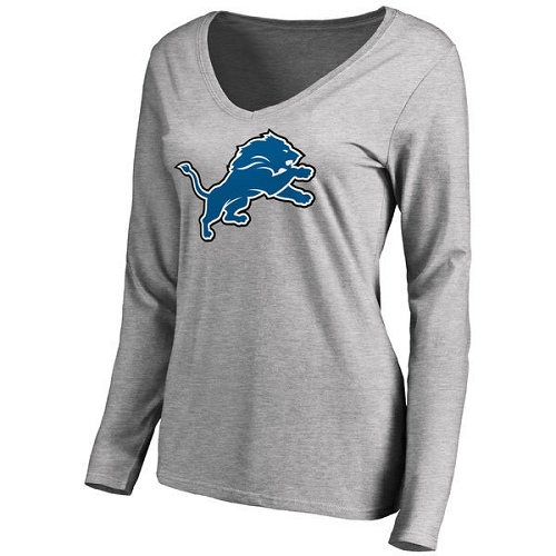 NFL Women's Detroit Lions Ash Primary Team Logo Slim Fit Long Sleeve T-Shirt